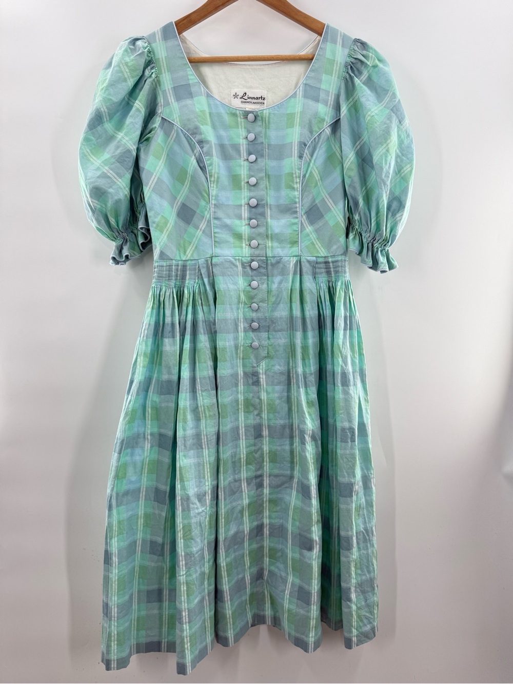 Vintage Linnartz Austrian Folk Cotton Prairie Peasant Midi Dress Puff Sleeve Med - Picture 2 of 14
